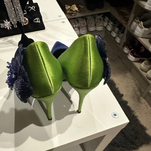 Green and Blue Stiletto Pumps in Silk Satin - Picture 3 of 6